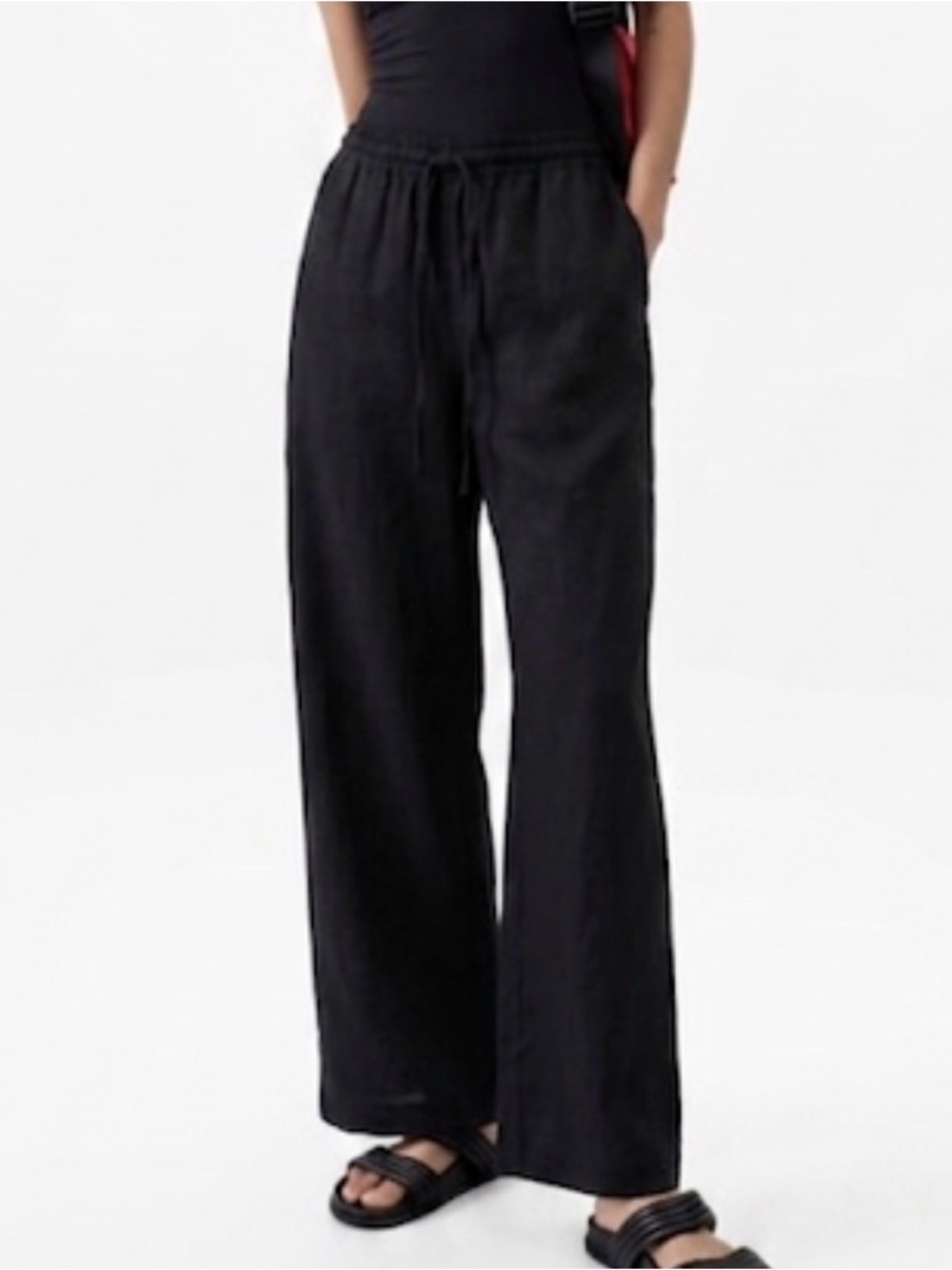 Athleta Paradise Mid Rise Wide Leg Linen Pant Relaxed Fit Medium Tall